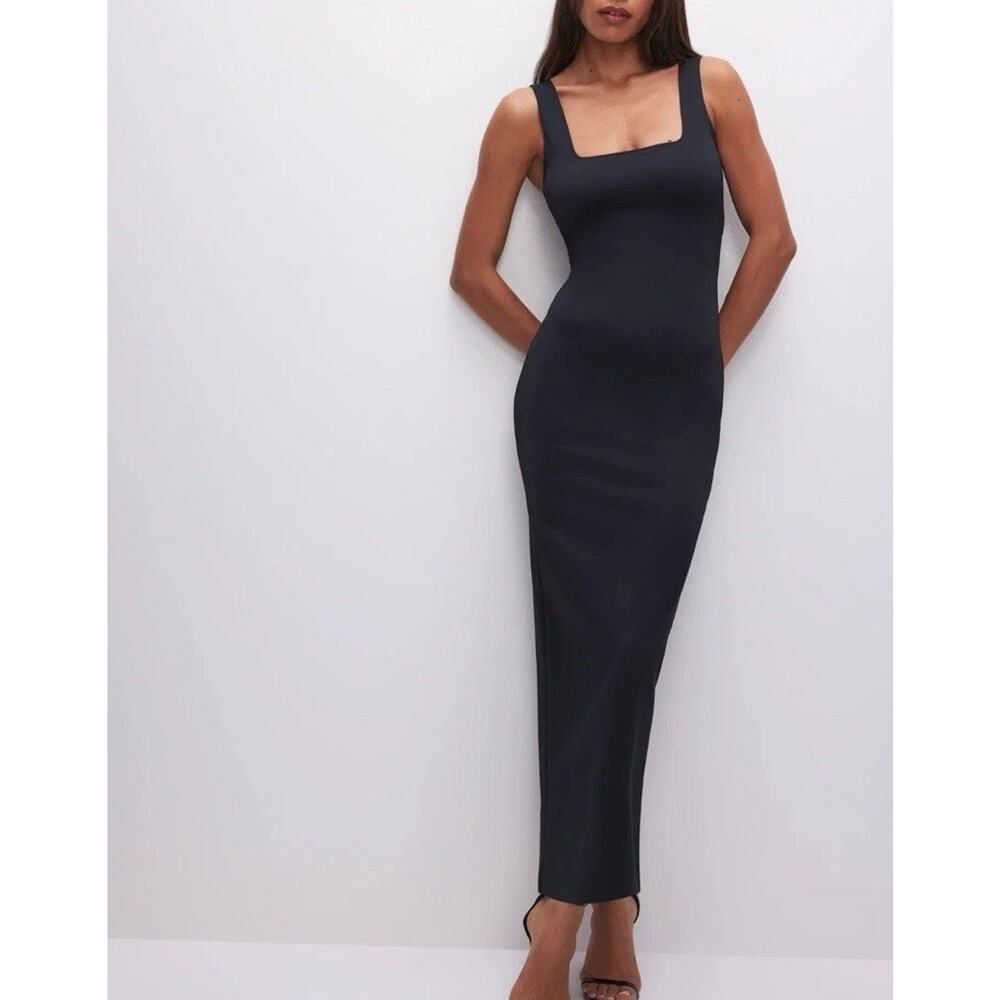 Good American Sculpting Modern Tank Maxi Dress Size 4 XL Square Neck Black